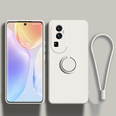 Custodia Silicone Ultra Sottile Morbida Cover con Magnetico Anello Supporto S02 per Oppo Reno10 Pro+ Plus 5G Bianco