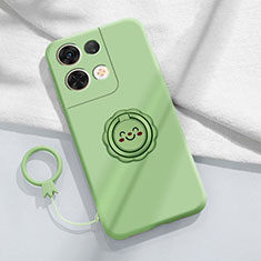 Custodia Silicone Ultra Sottile Morbida Cover con Magnetico Anello Supporto S02 per Oppo Reno8 Pro 5G Verde Pastello