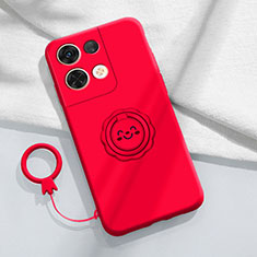 Custodia Silicone Ultra Sottile Morbida Cover con Magnetico Anello Supporto S02 per Oppo Reno9 Pro 5G Rosso