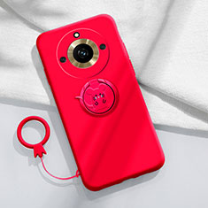 Custodia Silicone Ultra Sottile Morbida Cover con Magnetico Anello Supporto S02 per Realme 11 Pro+ Plus 5G Rosso