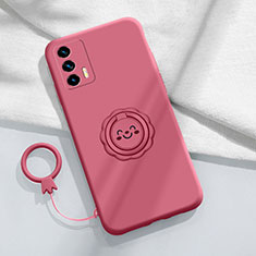 Custodia Silicone Ultra Sottile Morbida Cover con Magnetico Anello Supporto S02 per Realme GT Master 5G Rosa Caldo