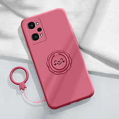 Custodia Silicone Ultra Sottile Morbida Cover con Magnetico Anello Supporto S02 per Realme GT Neo 3T 5G Rosa Caldo