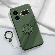 Custodia Silicone Ultra Sottile Morbida Cover con Magnetico Anello Supporto S02 per Realme GT3 5G Verde Notte