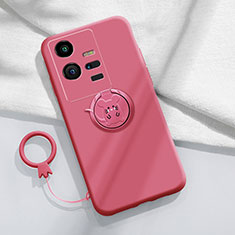 Custodia Silicone Ultra Sottile Morbida Cover con Magnetico Anello Supporto S02 per Vivo iQOO 11 Pro 5G Rosa Caldo