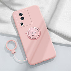 Custodia Silicone Ultra Sottile Morbida Cover con Magnetico Anello Supporto S02 per Vivo iQOO Neo7 5G Rosa