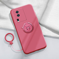 Custodia Silicone Ultra Sottile Morbida Cover con Magnetico Anello Supporto S02 per Vivo iQOO Neo7 SE Rosa Caldo