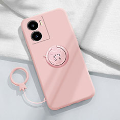 Custodia Silicone Ultra Sottile Morbida Cover con Magnetico Anello Supporto S02 per Vivo iQOO Z7 5G Rosa