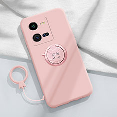 Custodia Silicone Ultra Sottile Morbida Cover con Magnetico Anello Supporto S02 per Vivo V25 5G Rosa