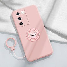 Custodia Silicone Ultra Sottile Morbida Cover con Magnetico Anello Supporto S02 per Vivo V27e 5G Rosa