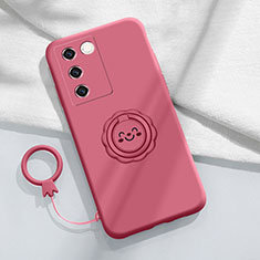 Custodia Silicone Ultra Sottile Morbida Cover con Magnetico Anello Supporto S02 per Vivo V27e 5G Rosa Caldo