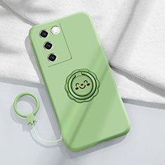 Custodia Silicone Ultra Sottile Morbida Cover con Magnetico Anello Supporto S02 per Vivo V27e 5G Verde