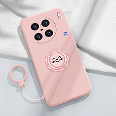 Custodia Silicone Ultra Sottile Morbida Cover con Magnetico Anello Supporto S02 per Vivo X90 Pro+ Plus 5G Rosa