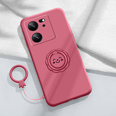 Custodia Silicone Ultra Sottile Morbida Cover con Magnetico Anello Supporto S02 per Xiaomi Mi 13T 5G Rosa Caldo