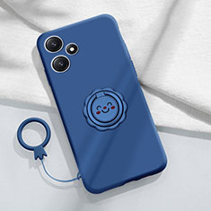 Custodia Silicone Ultra Sottile Morbida Cover con Magnetico Anello Supporto S02 per Xiaomi Redmi Note 12R 5G Blu