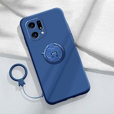 Custodia Silicone Ultra Sottile Morbida Cover con Magnetico Anello Supporto S03 per Oppo Find X5 5G Blu