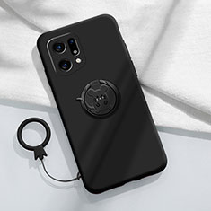 Custodia Silicone Ultra Sottile Morbida Cover con Magnetico Anello Supporto S03 per Oppo Find X5 Pro 5G Nero