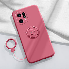 Custodia Silicone Ultra Sottile Morbida Cover con Magnetico Anello Supporto S03 per Oppo Find X5 Pro 5G Rosa Caldo