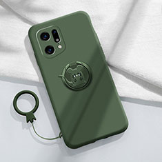 Custodia Silicone Ultra Sottile Morbida Cover con Magnetico Anello Supporto S03 per Oppo Find X5 Pro 5G Verde Notte