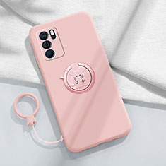 Custodia Silicone Ultra Sottile Morbida Cover con Magnetico Anello Supporto S03 per Oppo Reno6 Pro 5G India Rosa