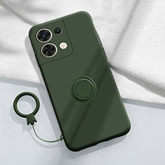 Custodia Silicone Ultra Sottile Morbida Cover con Magnetico Anello Supporto S03 per Oppo Reno9 Pro+ Plus 5G Verde Notte