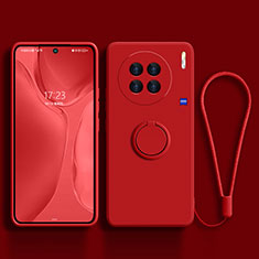 Custodia Silicone Ultra Sottile Morbida Cover con Magnetico Anello Supporto S03 per Vivo X90 Pro+ Plus 5G Rosso