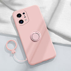 Custodia Silicone Ultra Sottile Morbida Cover con Magnetico Anello Supporto S04 per Oppo Find X5 5G Rosa