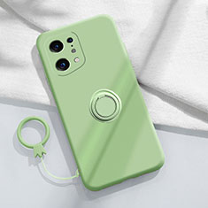 Custodia Silicone Ultra Sottile Morbida Cover con Magnetico Anello Supporto S04 per Oppo Find X5 5G Verde Pastello