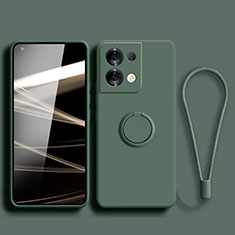 Custodia Silicone Ultra Sottile Morbida Cover con Magnetico Anello Supporto S04 per Oppo Reno8 Pro 5G Verde Notte