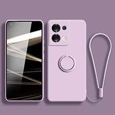 Custodia Silicone Ultra Sottile Morbida Cover con Magnetico Anello Supporto S04 per Oppo Reno8 Pro+ Plus 5G Lavanda