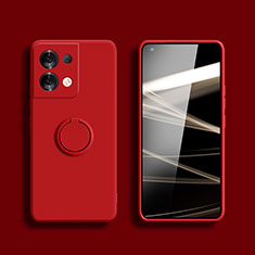 Custodia Silicone Ultra Sottile Morbida Cover con Magnetico Anello Supporto S05 per Oppo Reno9 Pro+ Plus 5G Rosso