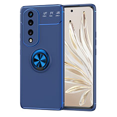 Custodia Silicone Ultra Sottile Morbida Cover con Magnetico Anello Supporto SD1 per Huawei Honor 70 Pro+ Plus 5G Blu