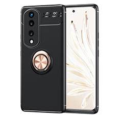 Custodia Silicone Ultra Sottile Morbida Cover con Magnetico Anello Supporto SD1 per Huawei Honor 70 Pro+ Plus 5G Oro e Nero