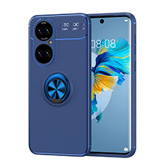 Custodia Silicone Ultra Sottile Morbida Cover con Magnetico Anello Supporto SD1 per Huawei P50e Blu