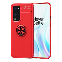 Custodia Silicone Ultra Sottile Morbida Cover con Magnetico Anello Supporto SD1 per OnePlus 9 Pro 5G Rosso