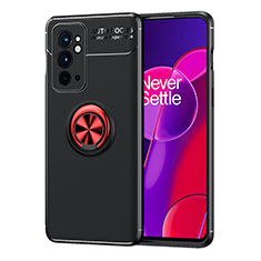 Custodia Silicone Ultra Sottile Morbida Cover con Magnetico Anello Supporto SD1 per OnePlus 9RT 5G Rosso e Nero