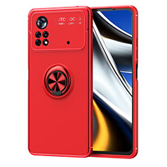 Custodia Silicone Ultra Sottile Morbida Cover con Magnetico Anello Supporto SD1 per Xiaomi Poco M4 Pro 4G Rosso