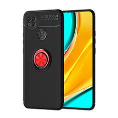 Custodia Silicone Ultra Sottile Morbida Cover con Magnetico Anello Supporto SD1 per Xiaomi Redmi 9 Activ Rosso e Nero