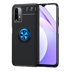 Custodia Silicone Ultra Sottile Morbida Cover con Magnetico Anello Supporto SD1 per Xiaomi Redmi 9 Power Blu e Nero