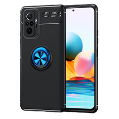 Custodia Silicone Ultra Sottile Morbida Cover con Magnetico Anello Supporto SD1 per Xiaomi Redmi Note 10 Pro 4G Blu e Nero