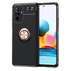 Custodia Silicone Ultra Sottile Morbida Cover con Magnetico Anello Supporto SD1 per Xiaomi Redmi Note 10 Pro Max Oro e Nero