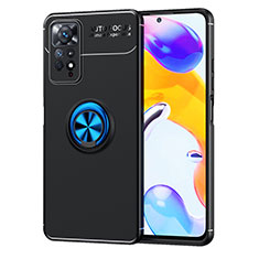 Custodia Silicone Ultra Sottile Morbida Cover con Magnetico Anello Supporto SD1 per Xiaomi Redmi Note 11 Pro 4G Blu e Nero