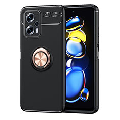 Custodia Silicone Ultra Sottile Morbida Cover con Magnetico Anello Supporto SD1 per Xiaomi Redmi Note 11T Pro 5G Oro e Nero