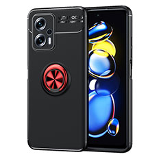 Custodia Silicone Ultra Sottile Morbida Cover con Magnetico Anello Supporto SD1 per Xiaomi Redmi Note 11T Pro 5G Rosso e Nero