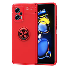 Custodia Silicone Ultra Sottile Morbida Cover con Magnetico Anello Supporto SD1 per Xiaomi Redmi Note 11T Pro+ Plus 5G Rosso