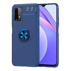 Custodia Silicone Ultra Sottile Morbida Cover con Magnetico Anello Supporto SD1 per Xiaomi Redmi Note 9 4G Blu