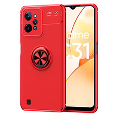 Custodia Silicone Ultra Sottile Morbida Cover con Magnetico Anello Supporto SD2 per Realme C31 Rosso