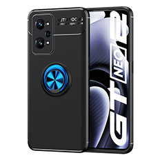 Custodia Silicone Ultra Sottile Morbida Cover con Magnetico Anello Supporto SD2 per Realme Q5 Pro 5G Blu e Nero