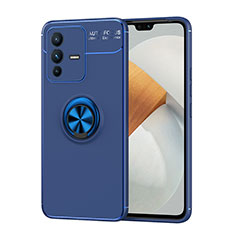 Custodia Silicone Ultra Sottile Morbida Cover con Magnetico Anello Supporto SD2 per Vivo V23 5G Blu