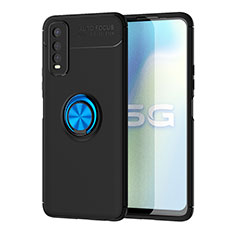 Custodia Silicone Ultra Sottile Morbida Cover con Magnetico Anello Supporto SD2 per Vivo Y70t 5G Blu e Nero