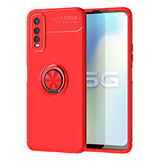 Custodia Silicone Ultra Sottile Morbida Cover con Magnetico Anello Supporto SD2 per Vivo Y70t 5G Rosso